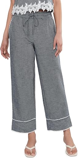 Linen Denim Elastic Waist Scallop Trim брюки Женский