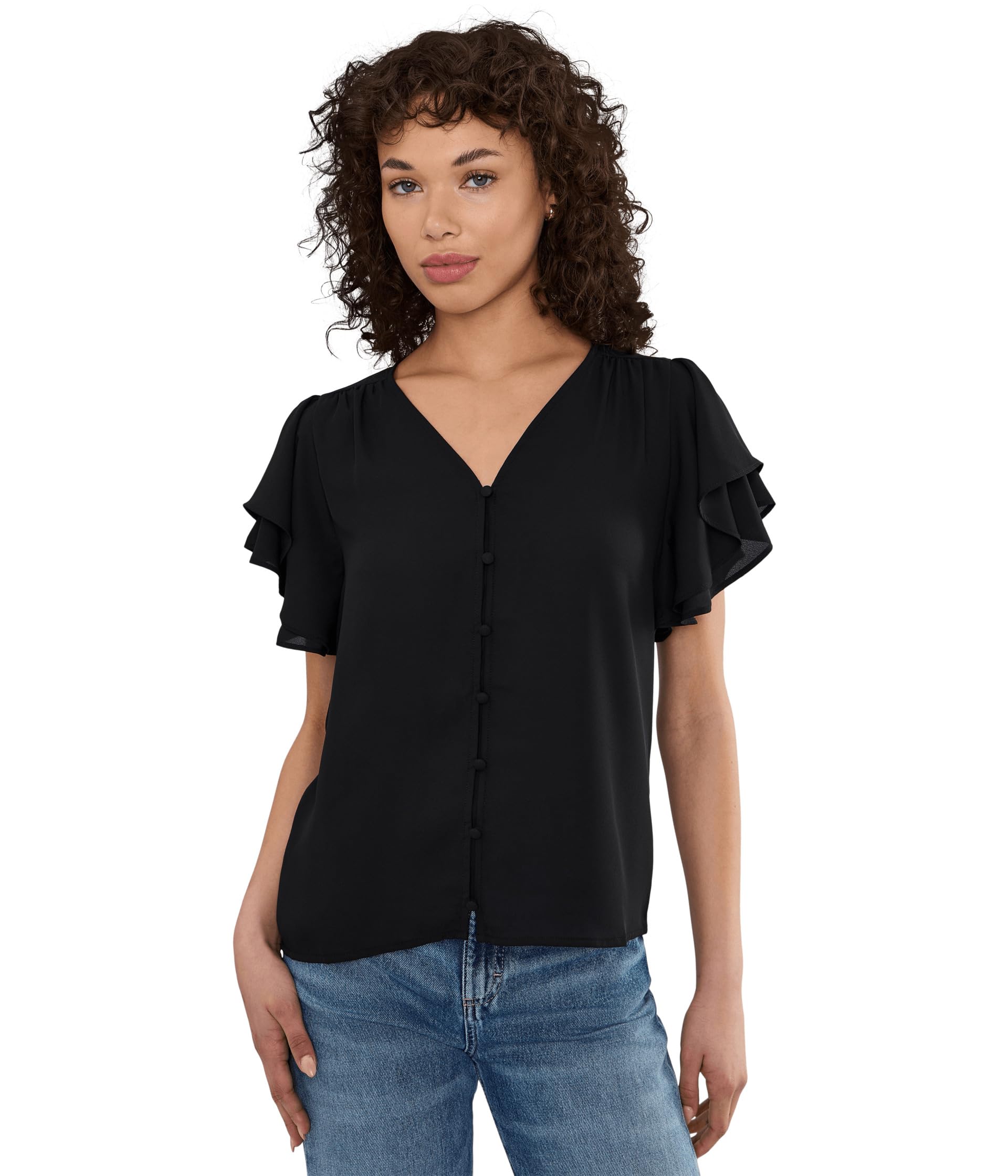 Топ Double Flutter Sleeve Shirred Shoulder Женский