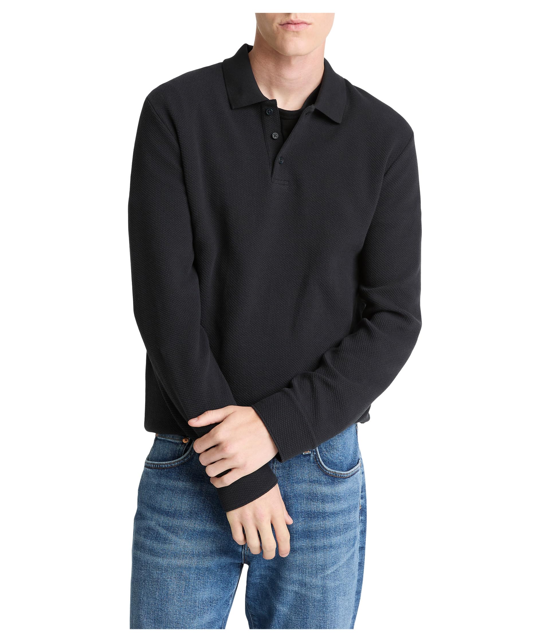 Basket Weave Long Sleeve Polo