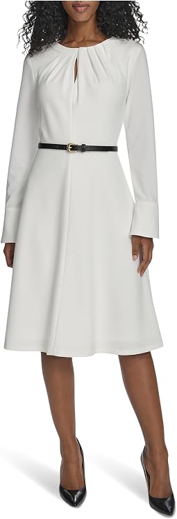 Long Sleeve Scuba Crepe Belted Alne