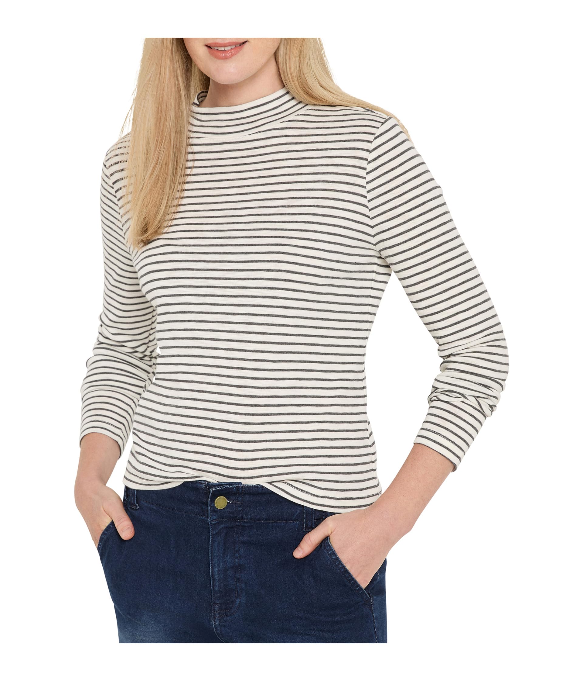 Striped Long Sleeve Mock Neck Tee Женский топ
