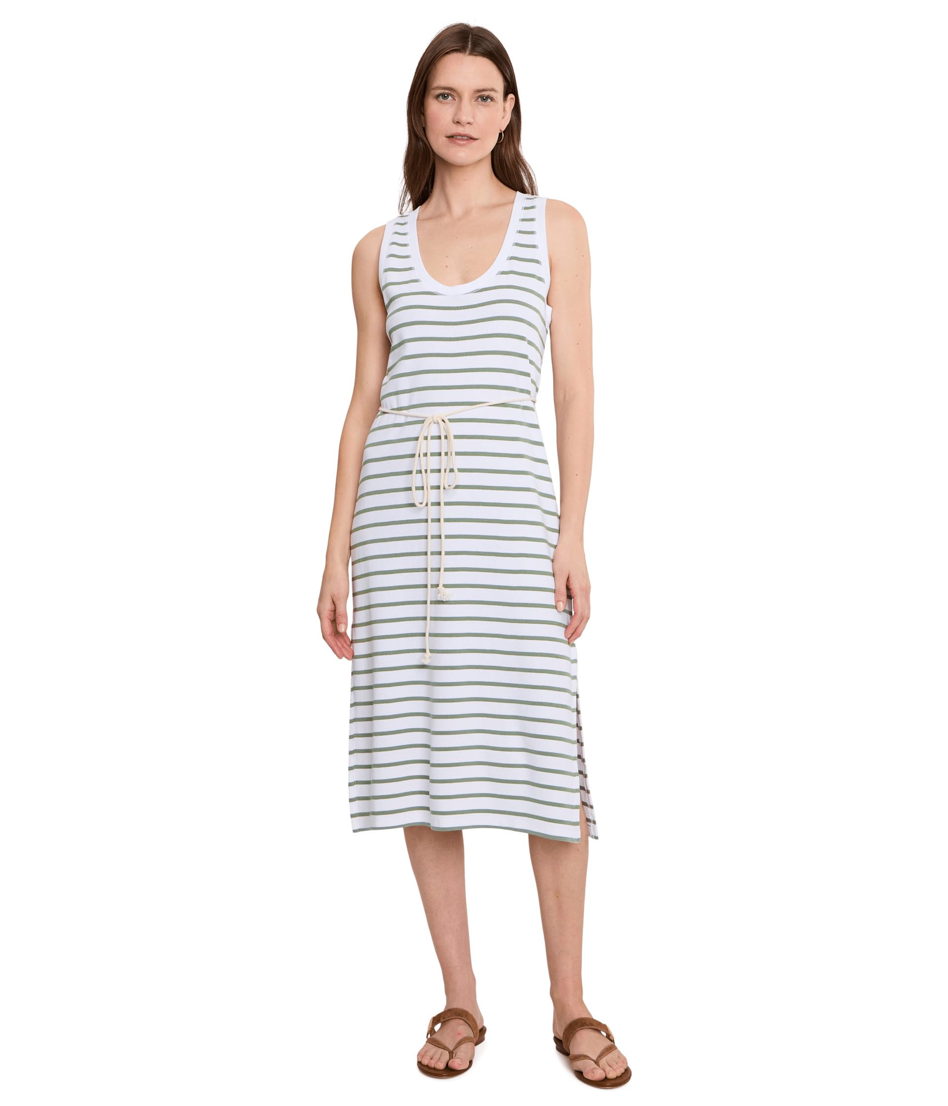 Rib Stripe Side Slit Tank Dress