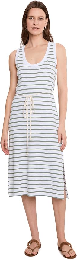 Rib Stripe Side Slit Tank Dress