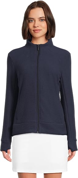 Textured Waffle Knit Full-zip Jacket