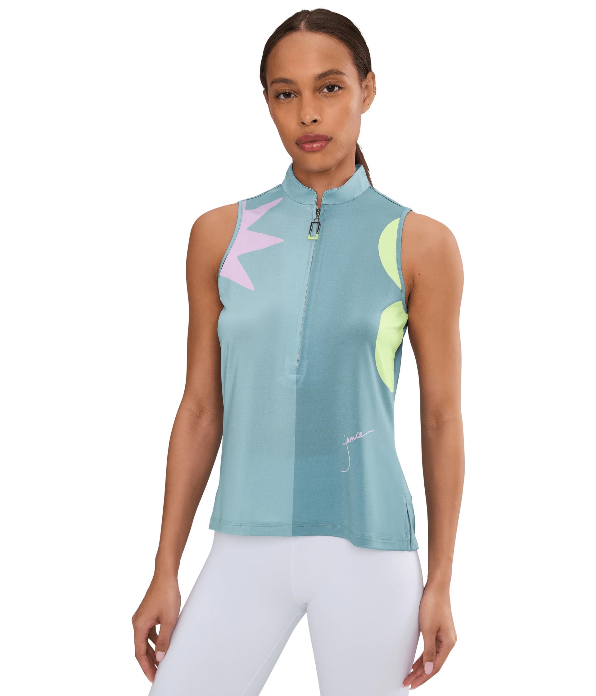 Sleeveless Mock Neck Zipper Front Color Block