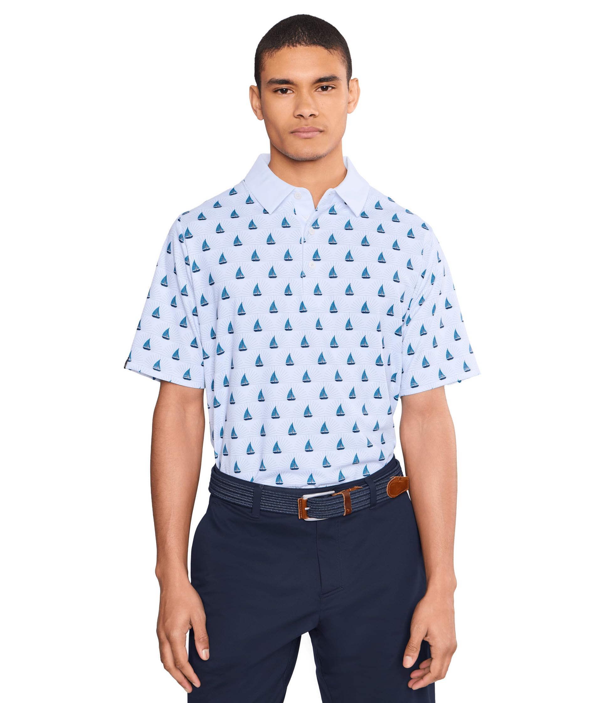 Sailboat Sunset Geo Print Polo