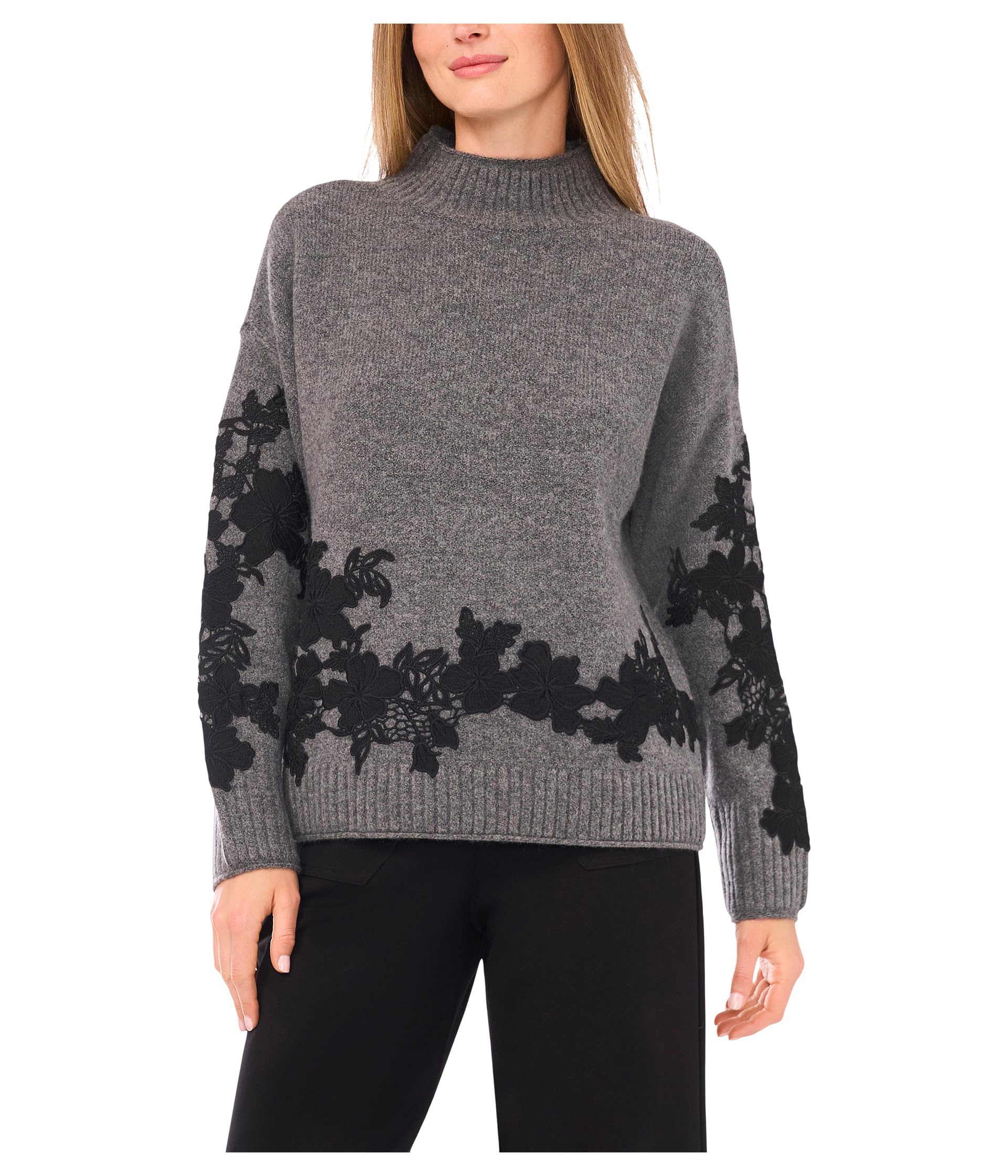 Floral Embellished Mock Neck