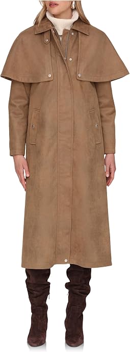 Faux Suede Cape Trench Coat