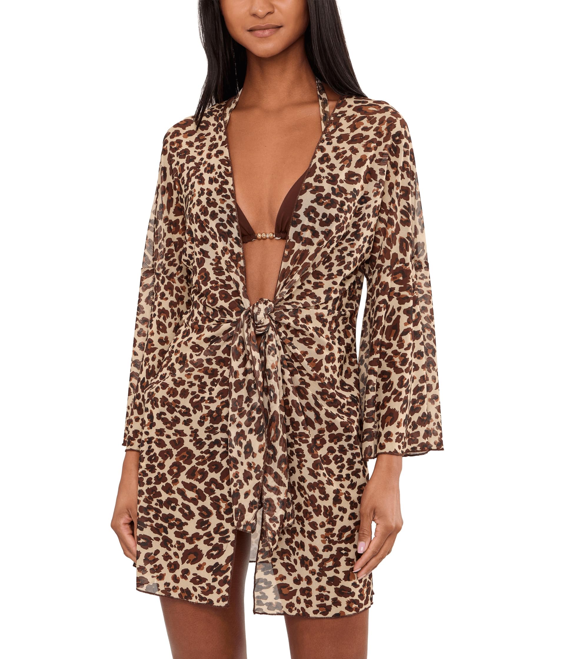Туника BECCA Safari Leopard Stretch Mesh Tie Front