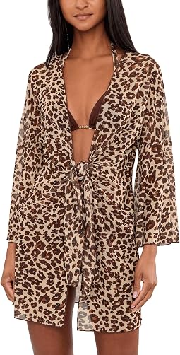 Туника BECCA Safari Leopard Stretch Mesh Tie Front