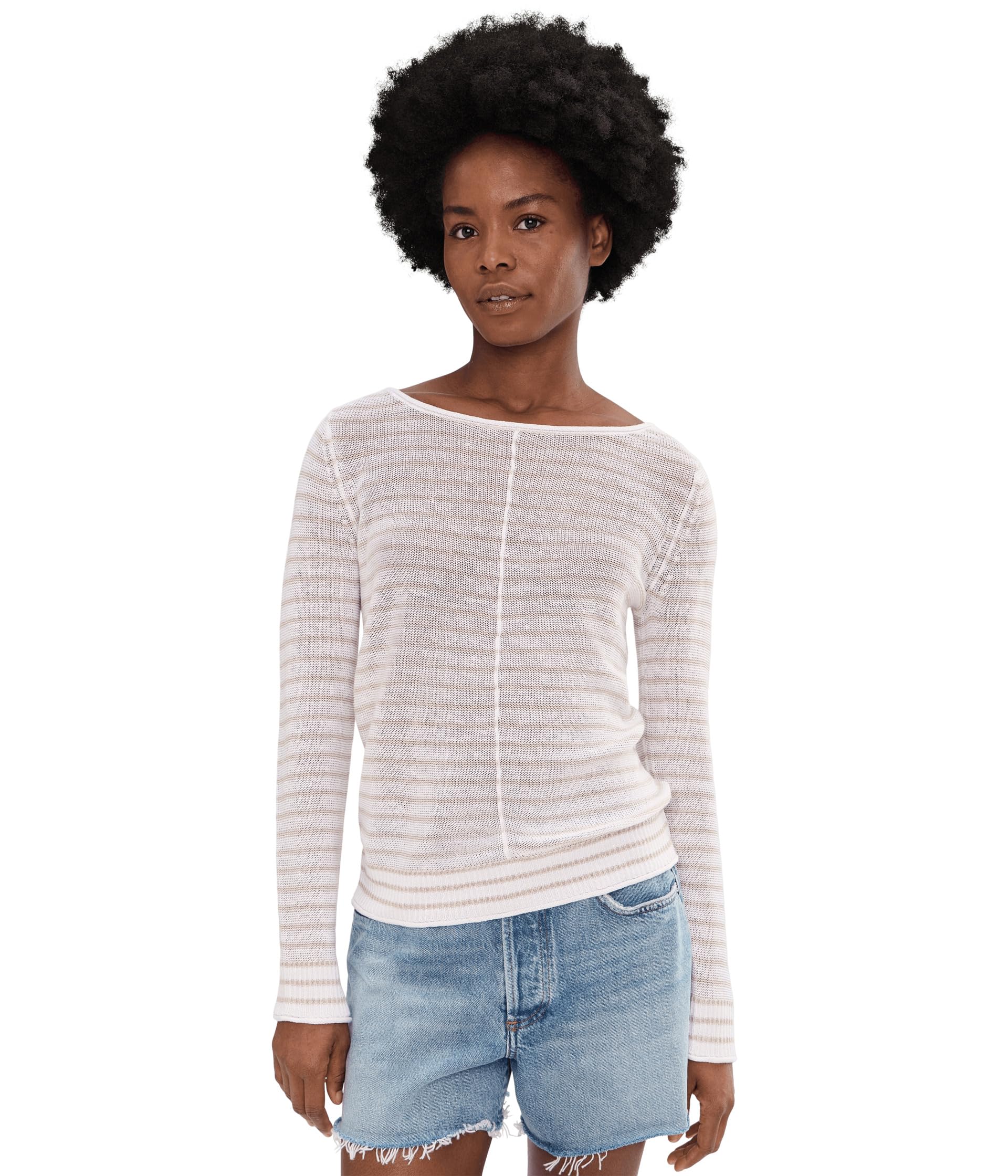 Cedar Linen Stripe Bateau Neck Sweater