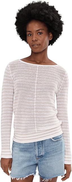 Cedar Linen Stripe Bateau Neck Sweater