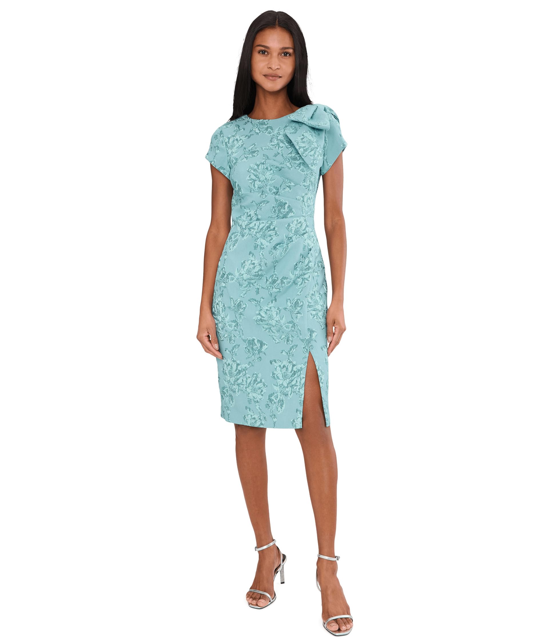 Jacquard Bow Shoulder Midi Dress
