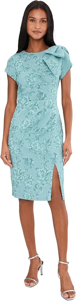 Jacquard Bow Shoulder Midi Dress