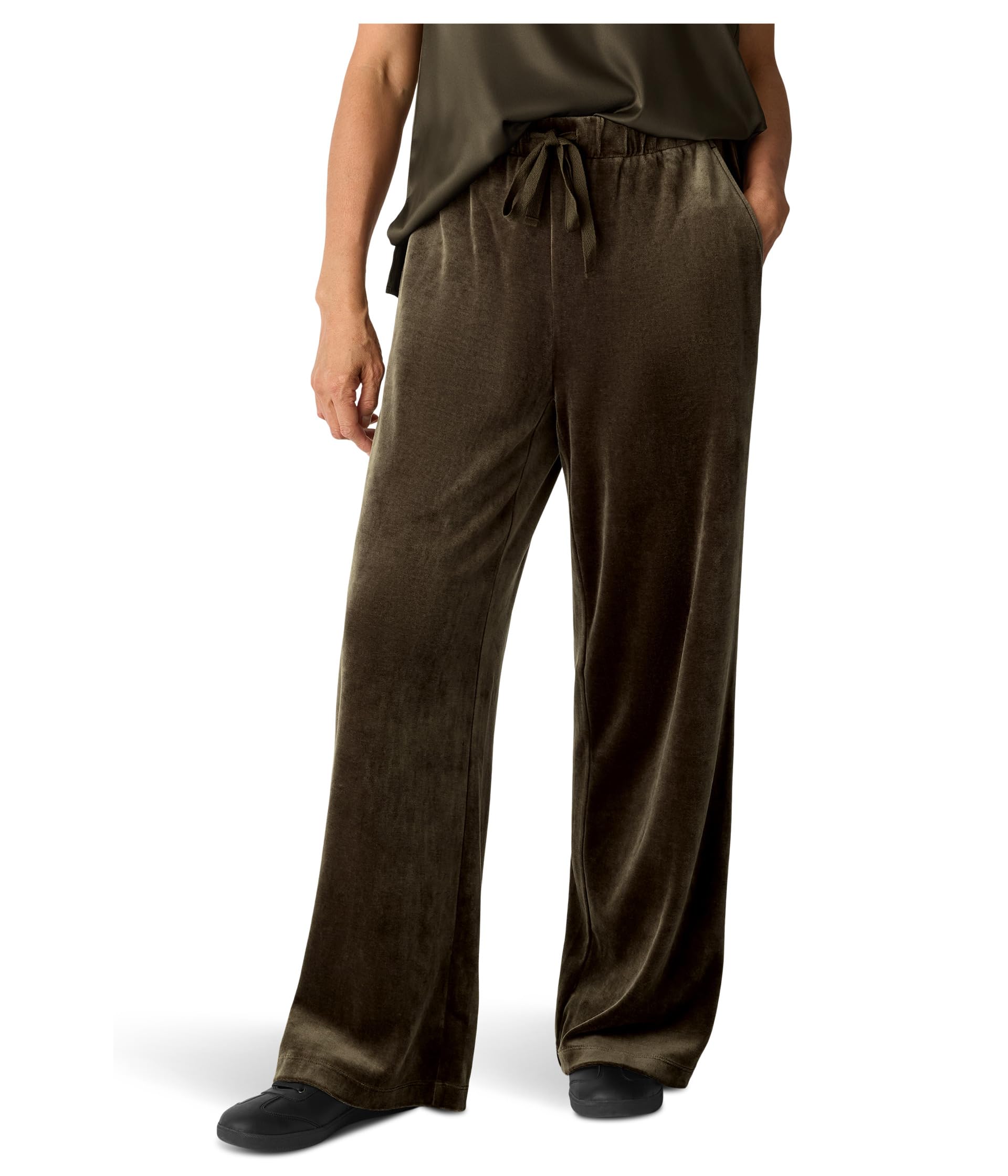 Cozy Velour Knit Wide Full Length Pant