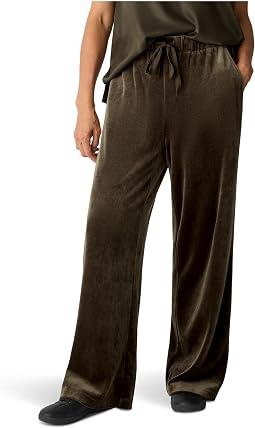 Cozy Velour Knit Wide Full Length Pant
