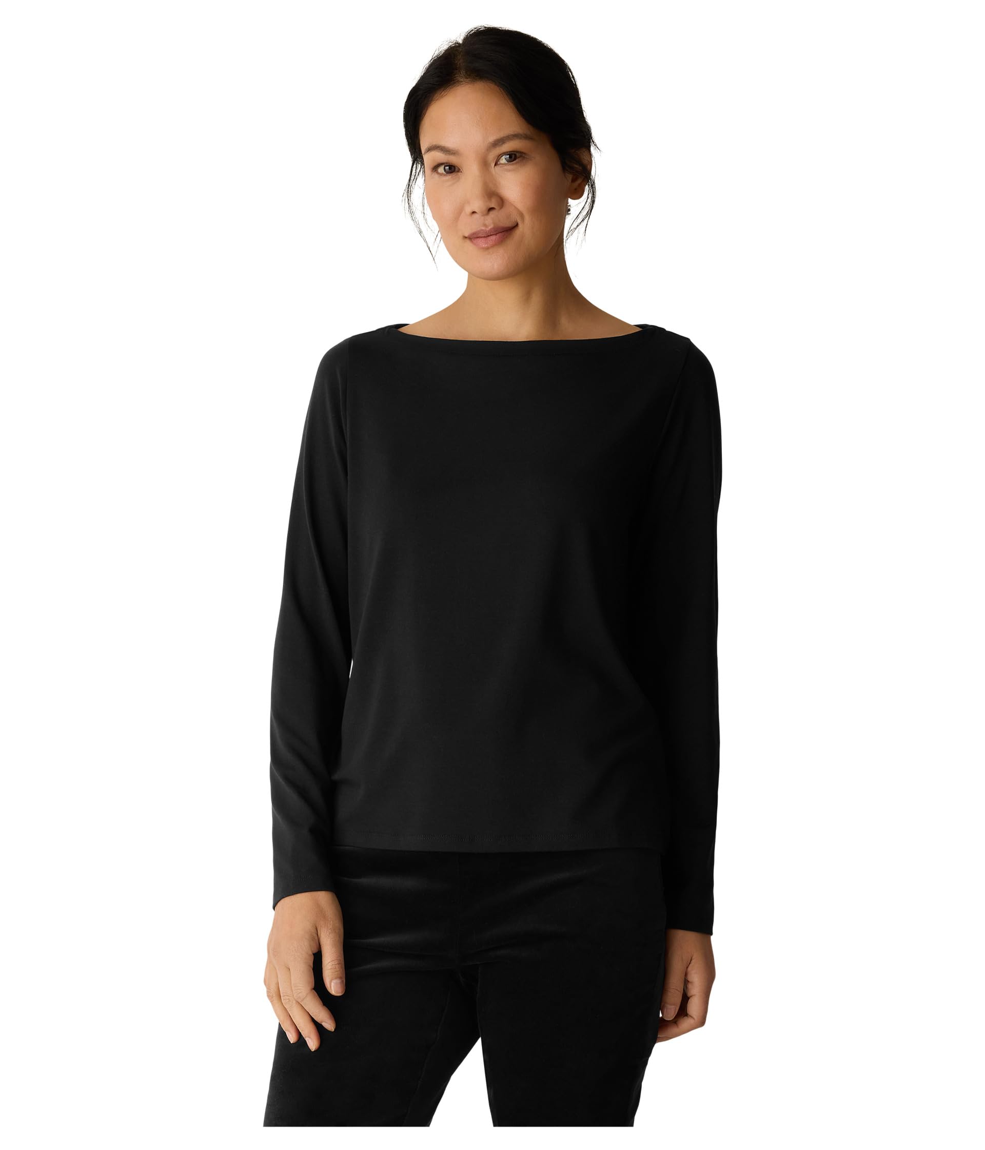 Stretch Jersey Knit Bateau Neck Long Sleeve Top