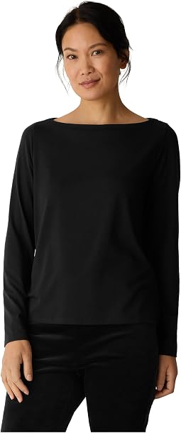 Верх на молнии Eileen Fisher Stretch Jersey Knit Bateau Neck Long Sleeve