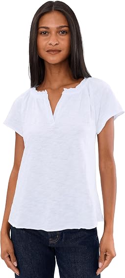 Short Sleeve Ruffle Henley Swing Top