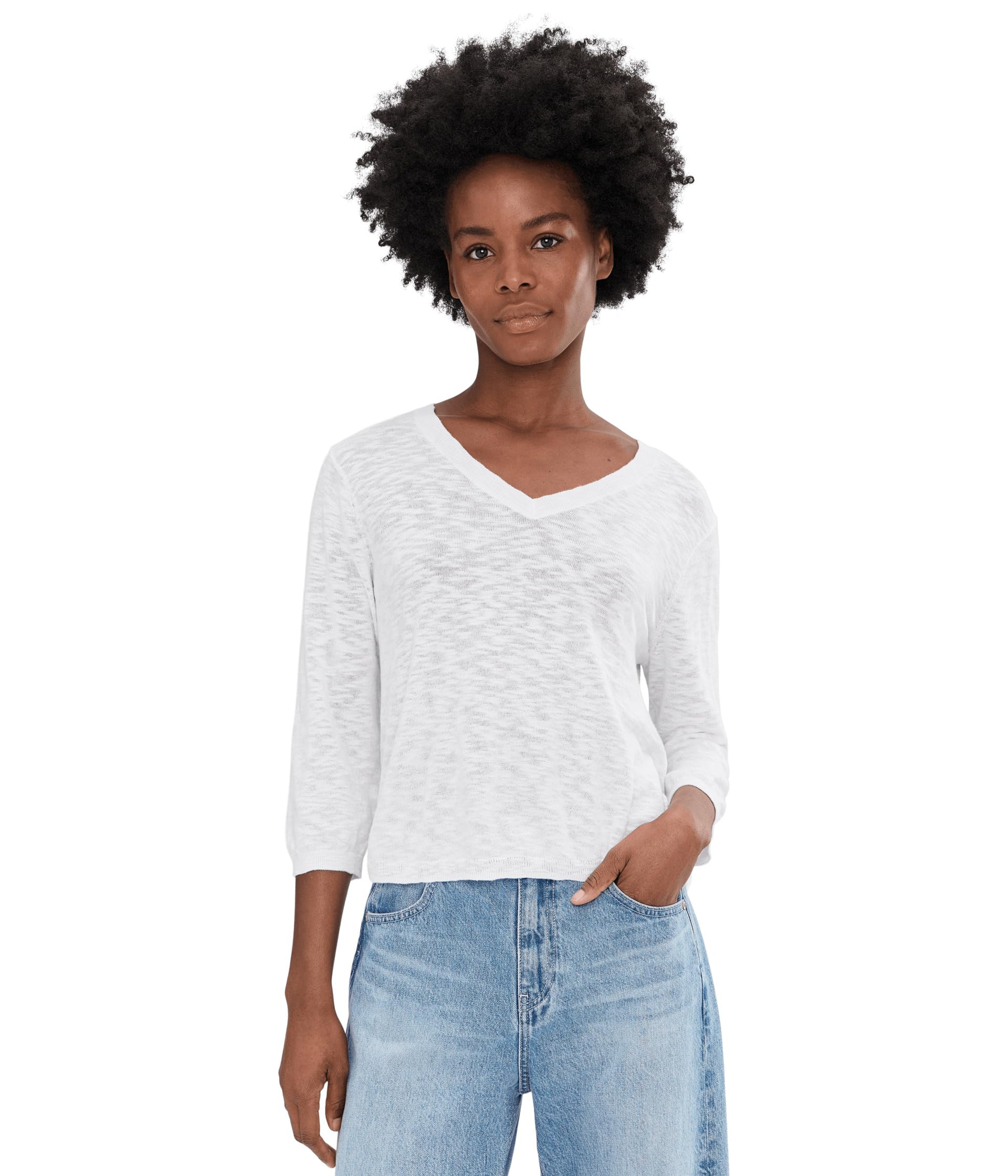 3/4 Sleeve V-Neck Sweater