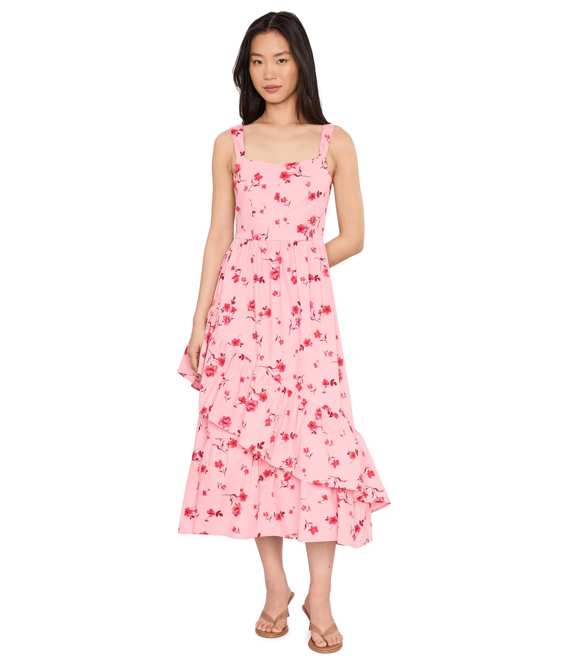 Asymmetrical Ruffle Hem Midi Dress