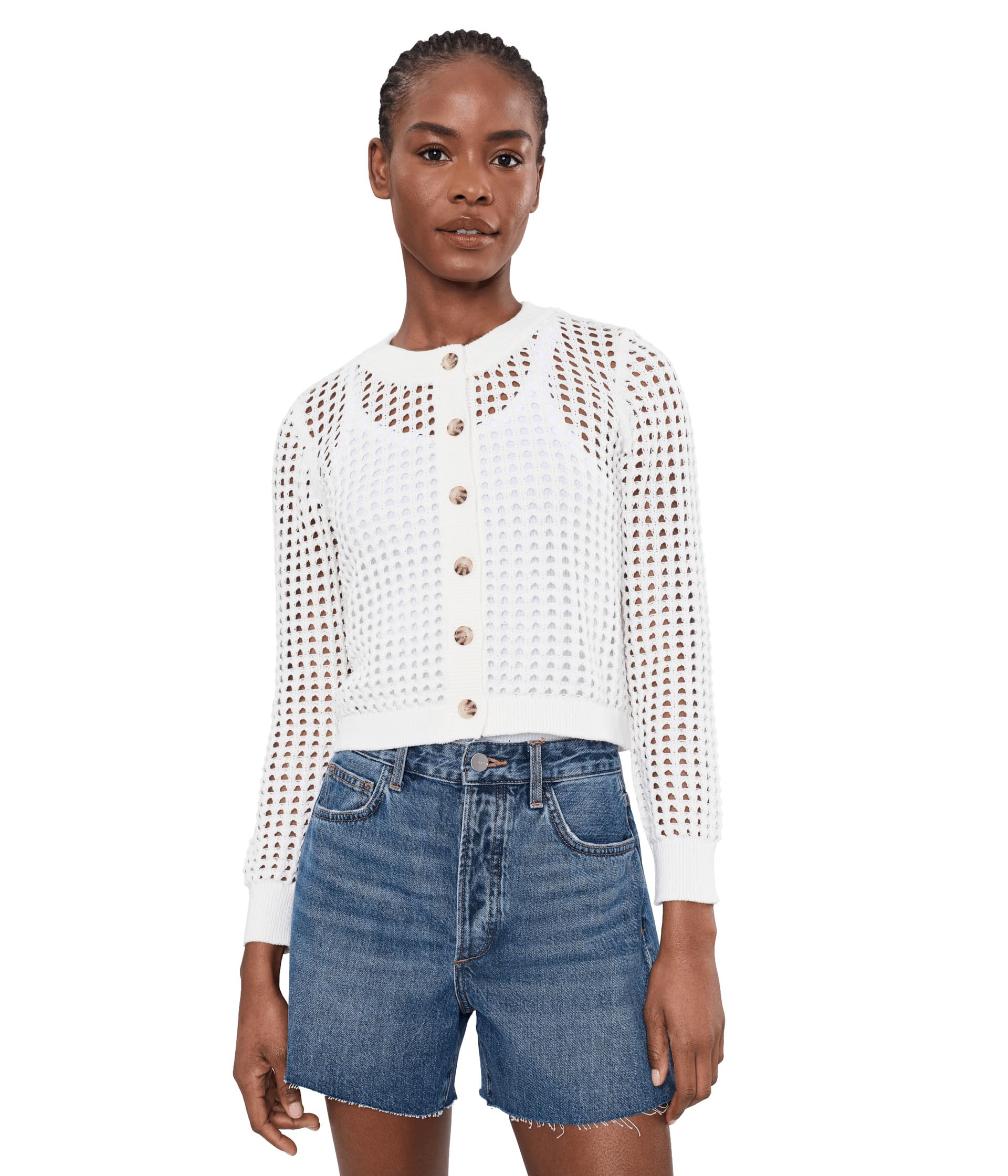 Textured Mesh Long Sleeve Cardigan