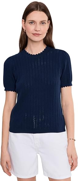 Pointelle Scallop Crew Neck Sweater