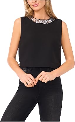 Sleeveless Sequin Paillette Trim Top
