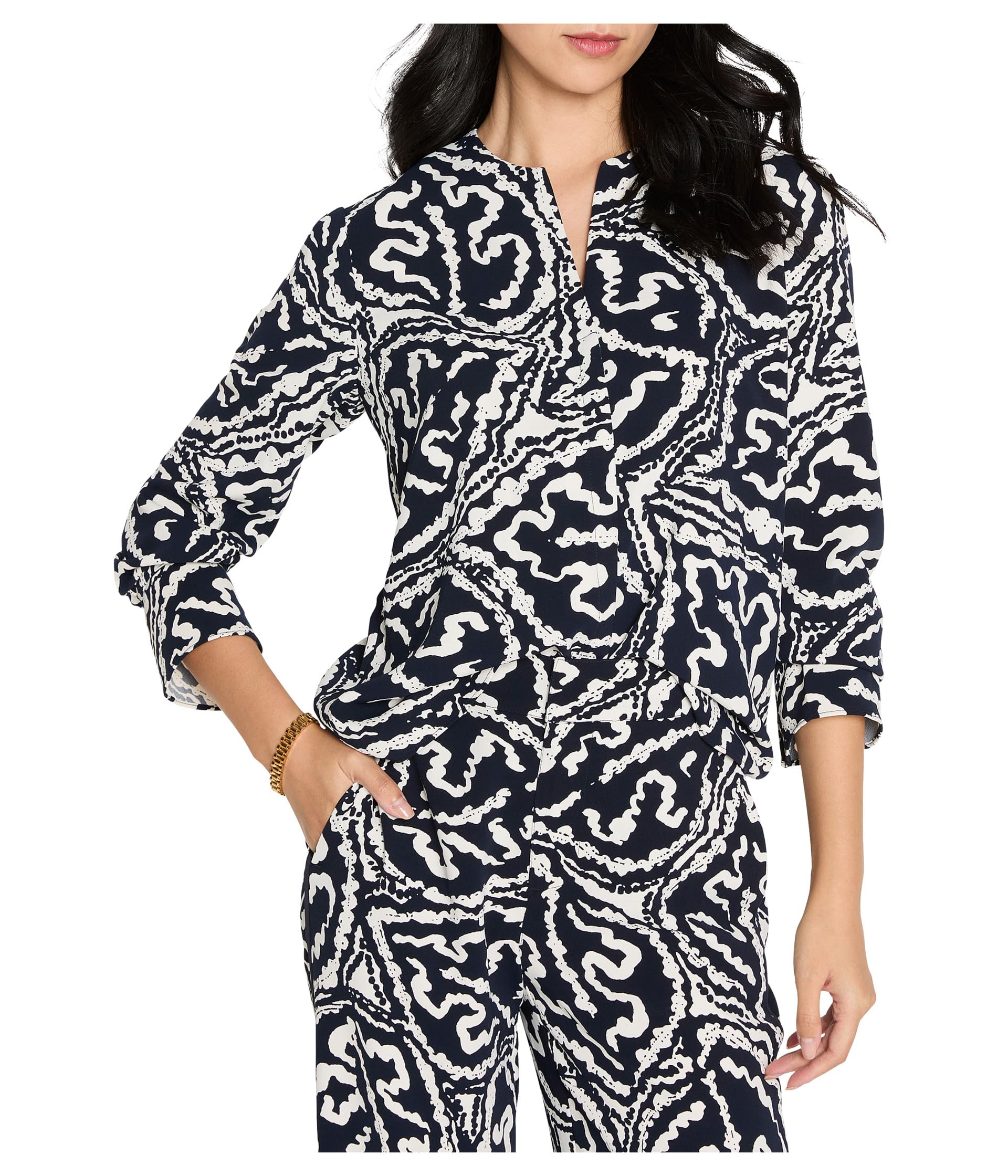 Petite Indigo Leaf Double Crepe Top