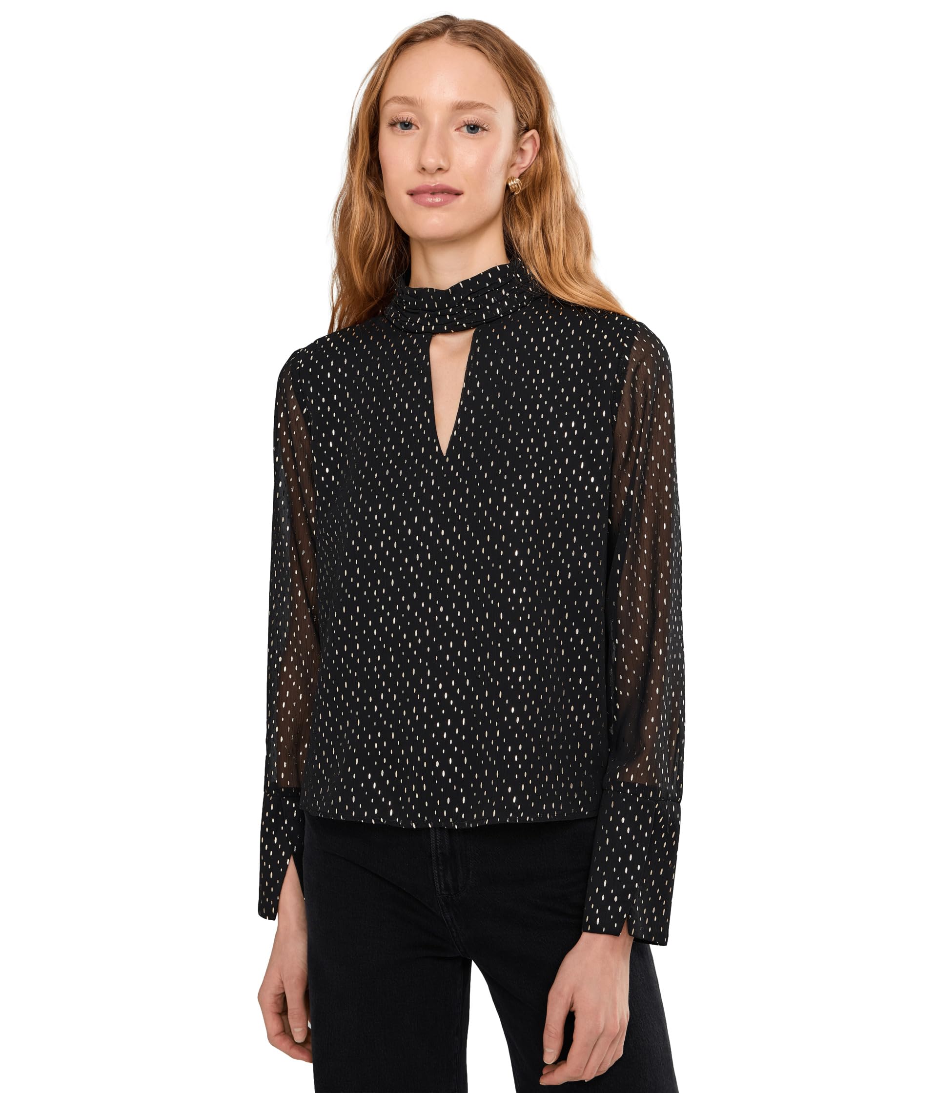 Mock Neck Front Keyhole Long Bell Sleeve