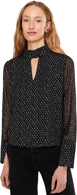 Mock Neck Front Keyhole Long Bell Sleeve