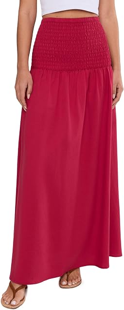 Beach Edit Shirred Waist Midi Skirt