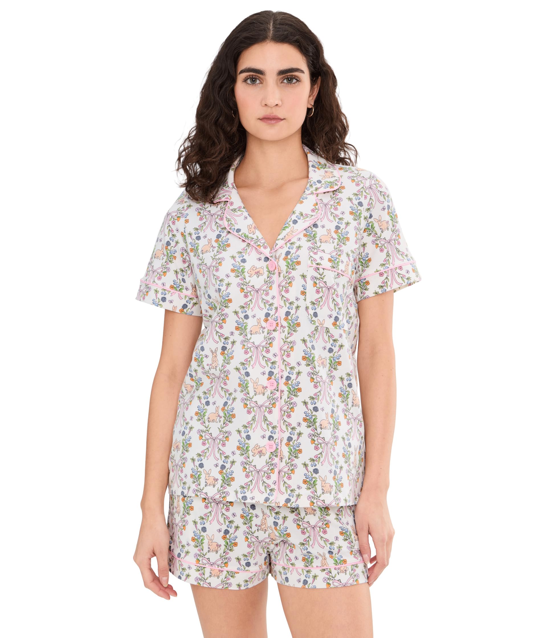 Short Sleeve Shorty Cotton Knit Pajama Set