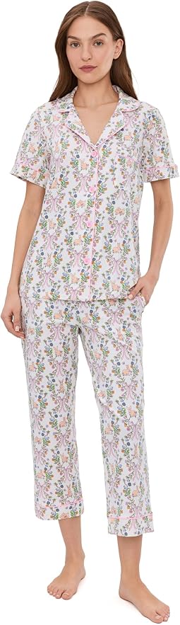 Short Sleeve Cropped Cotton Knit Pajama Set