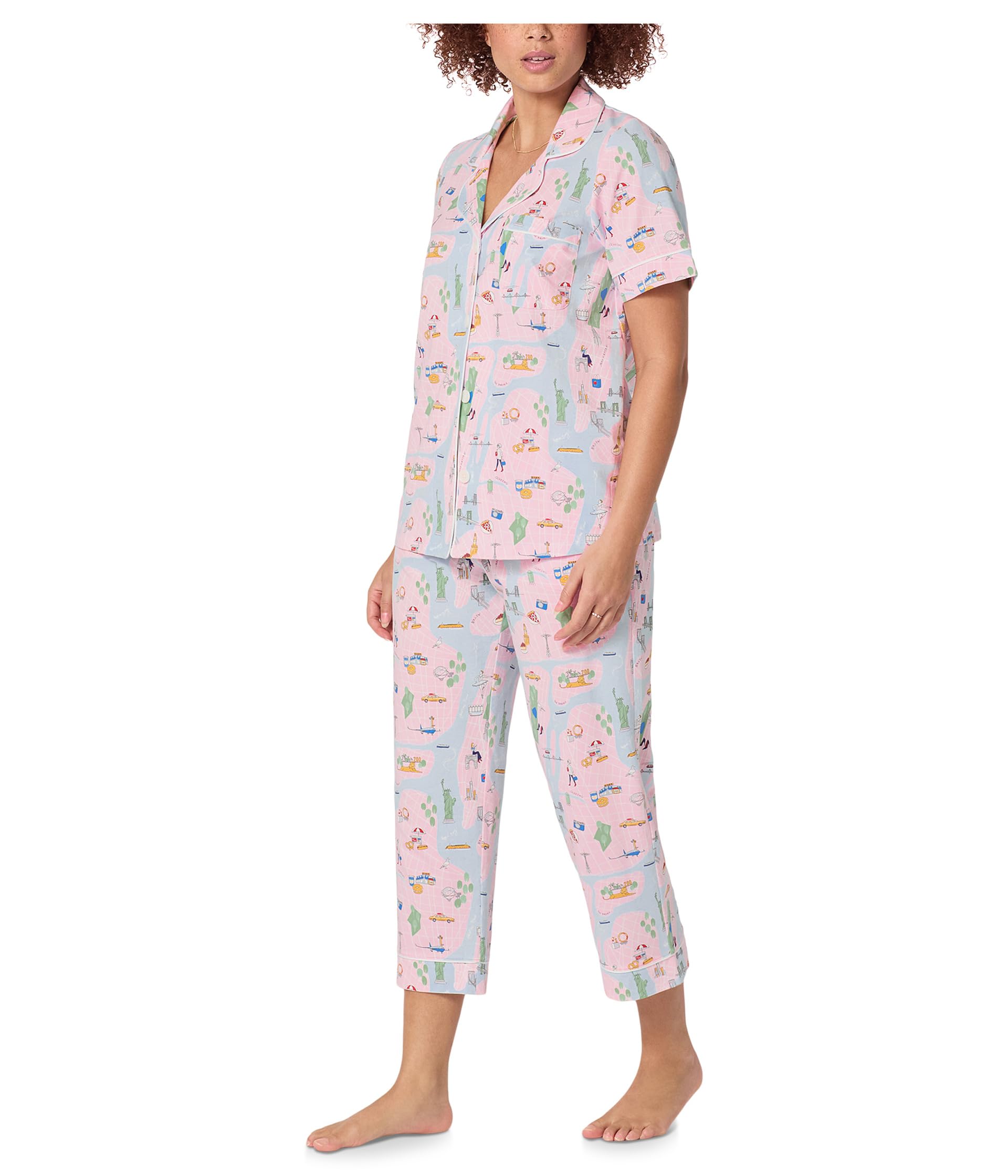 Short Sleeve Cropped Cotton Knit Pajama Set