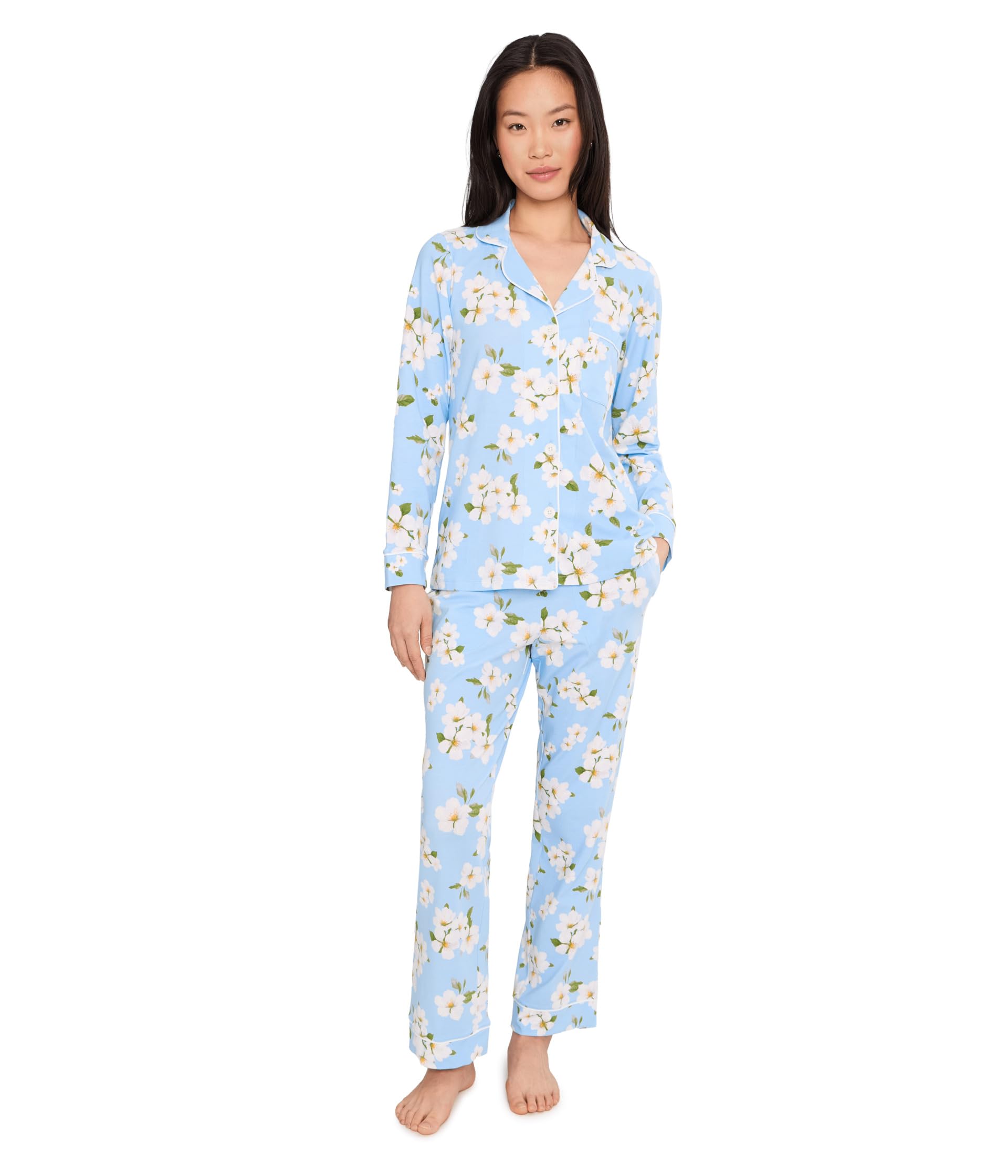 Petite Long Sleeve Classic Cotton Knit Pajama Set