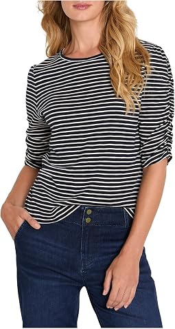 Striped Ruched Elbow Sleeve Tee