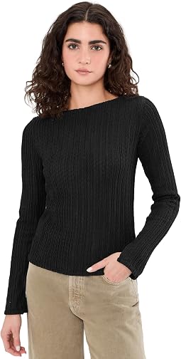 Long Sleeve Boatneck Textured Top