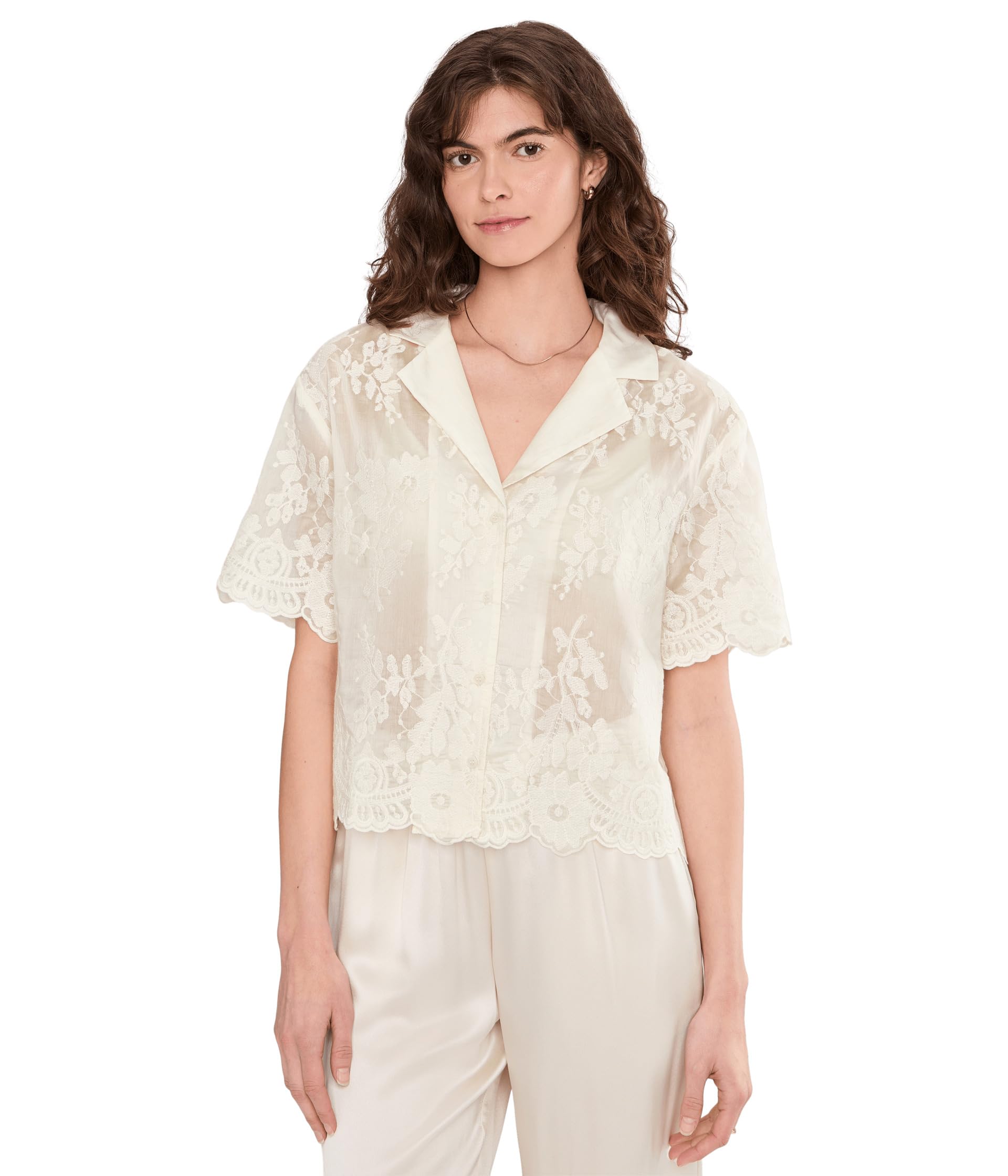 Relaxed Collar Short Sleeve Button-Up
