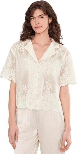 Relaxed Collar Short Sleeve Button-Up