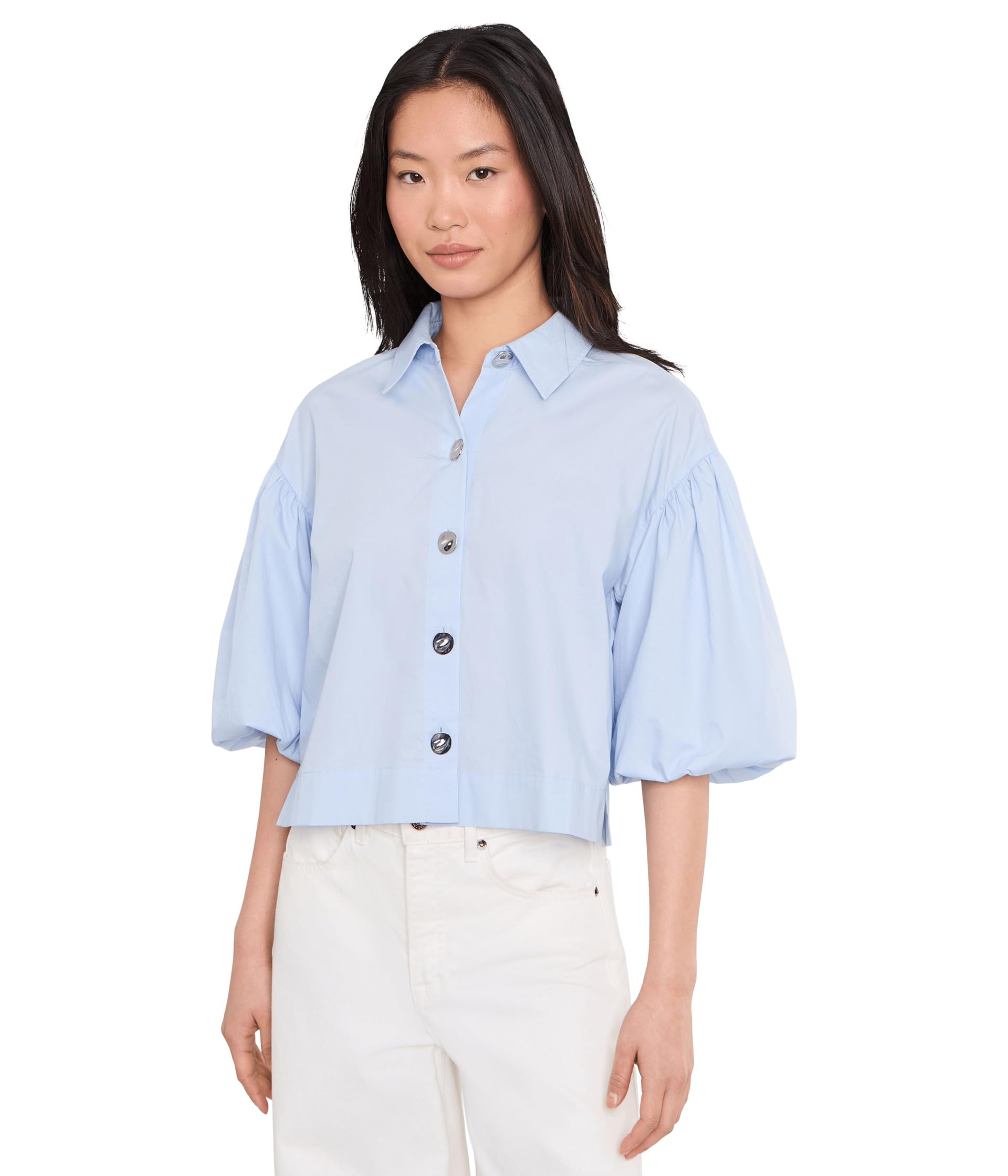 Puff Sleeve Cotton Button-Up S