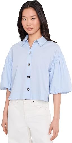 Puff Sleeve Cotton Button-Up S