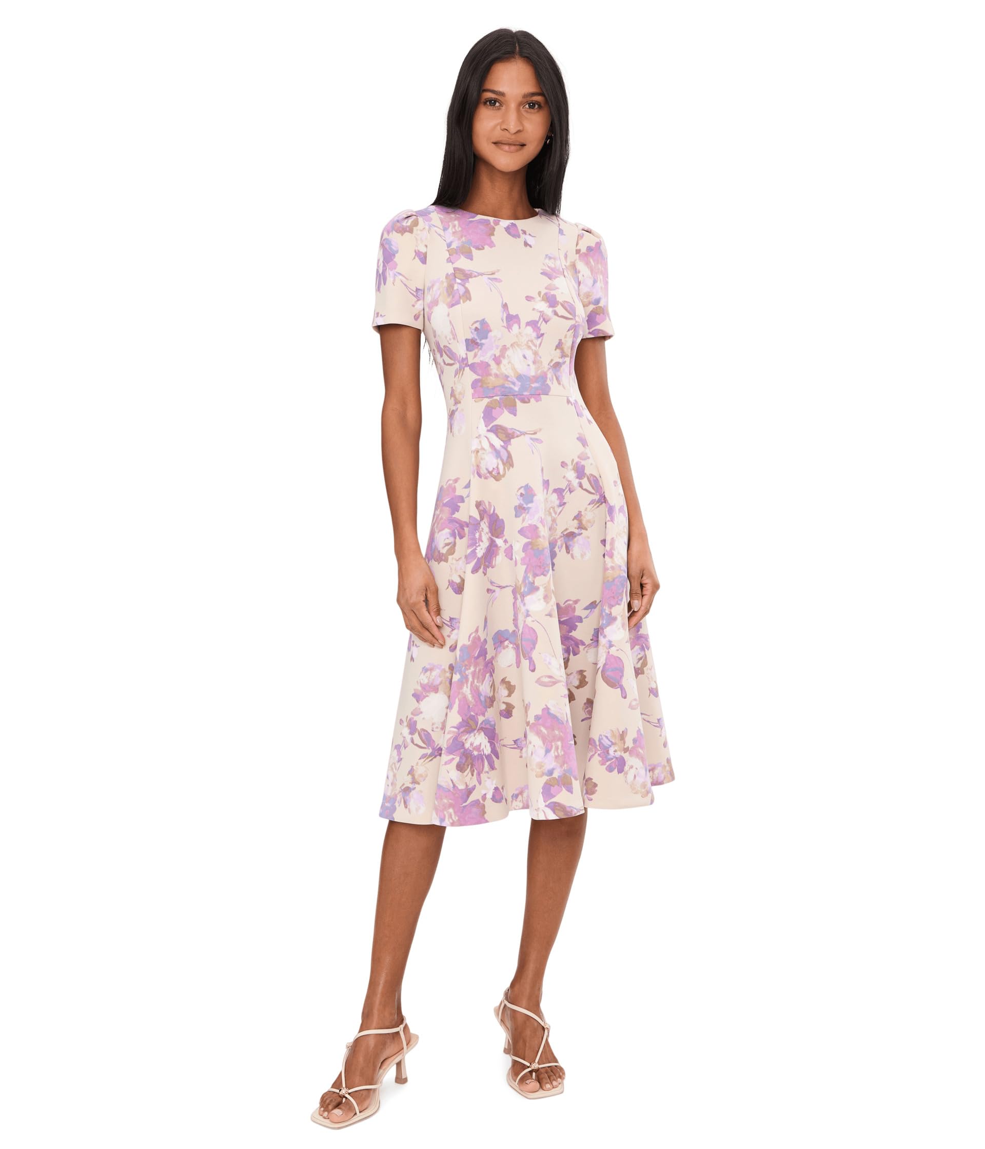 Short Sleeve Scuba Floral Aline