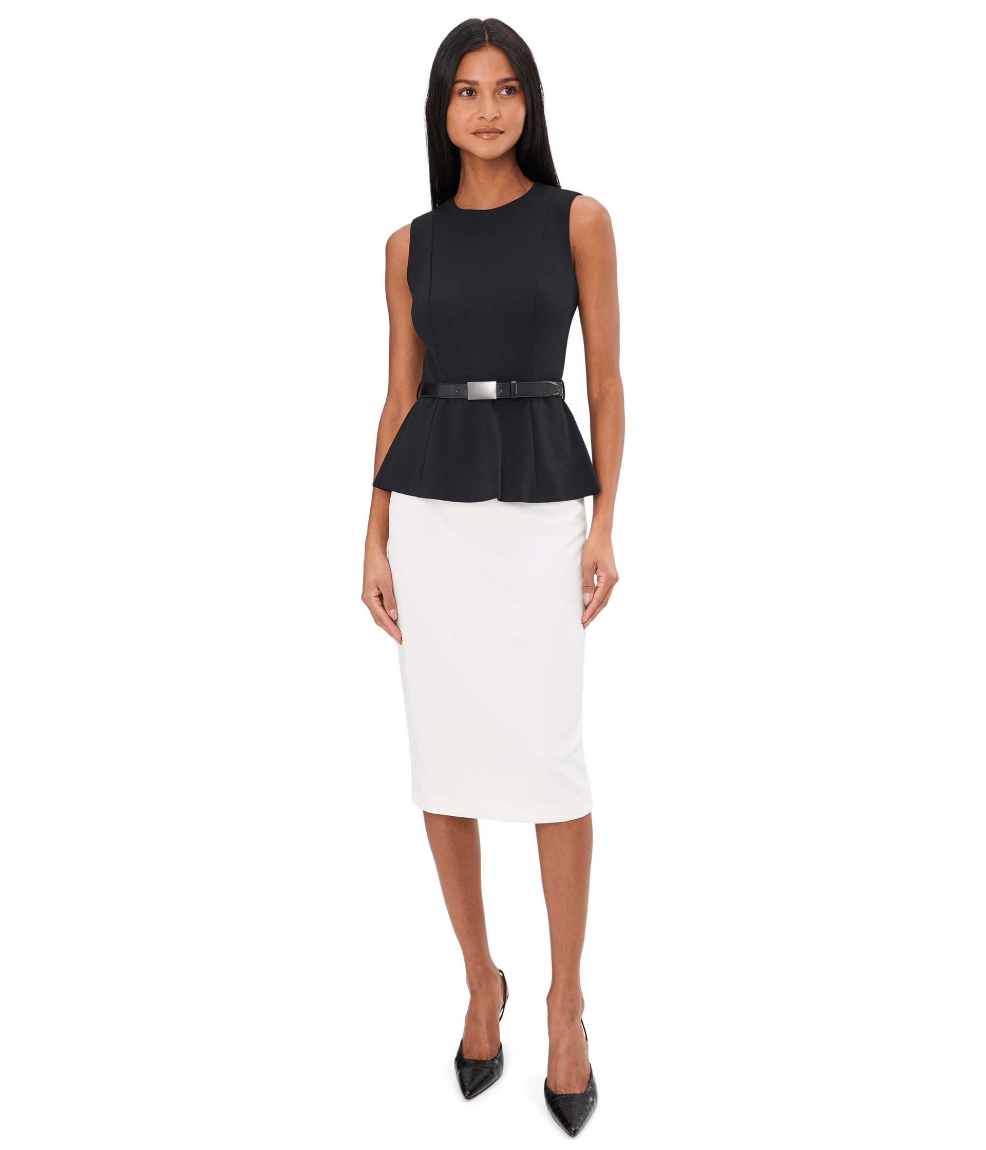 Sleevless Color-Block Belted Midi