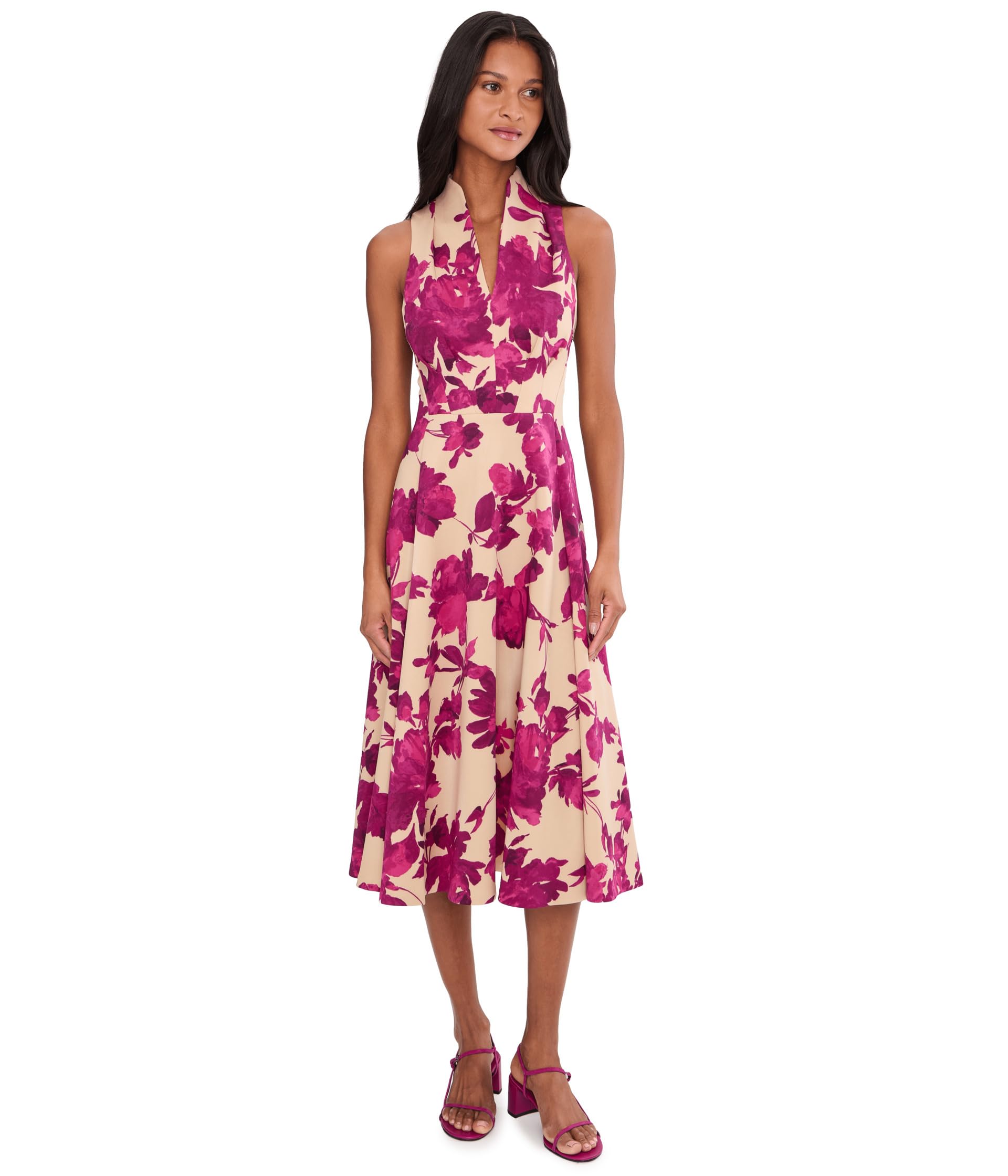 Sleeveless Floral Scuba Aline