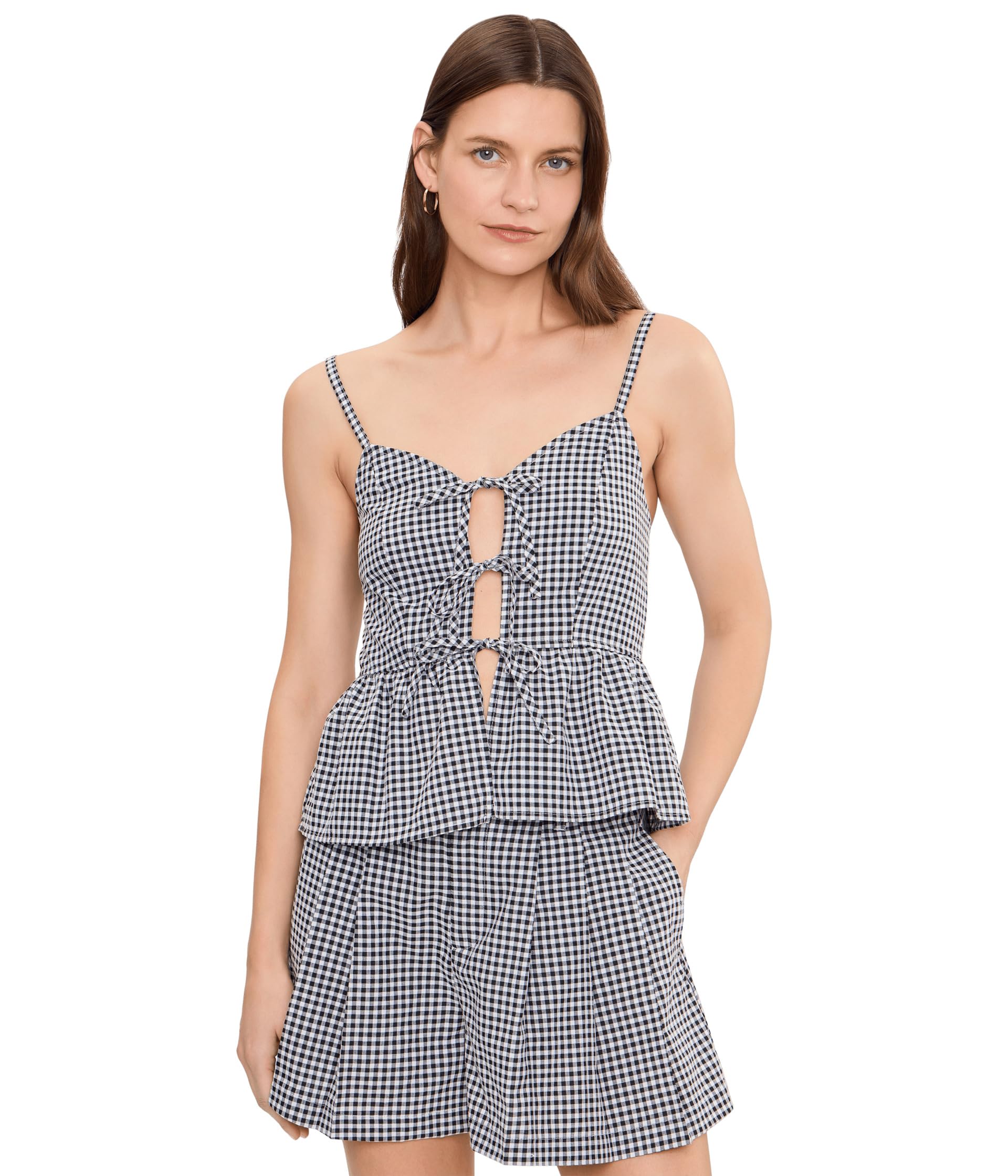 Gingham Top With Tie Detail in Black/White