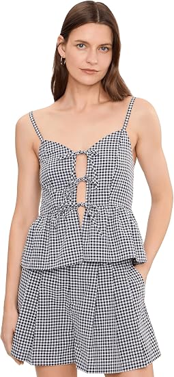 Gingham Top With Tie Detail in Black/White