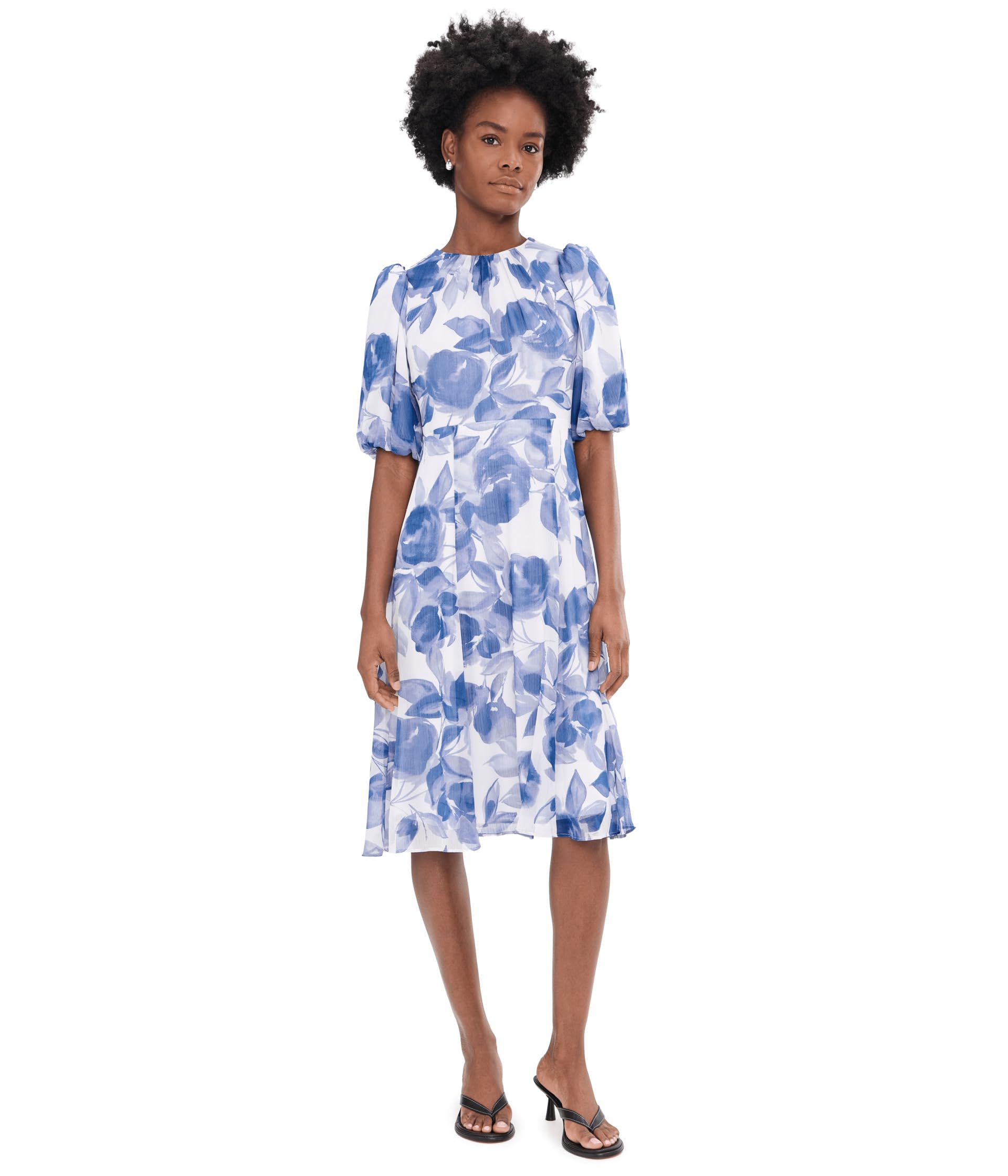 Puff Sleeve Chiffon Midi
