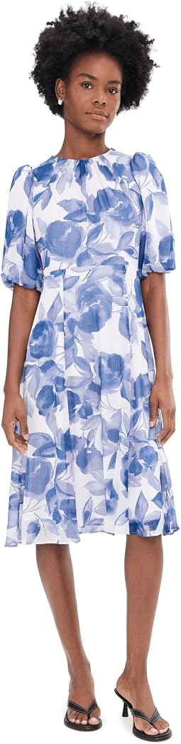 Puff Sleeve Chiffon Midi