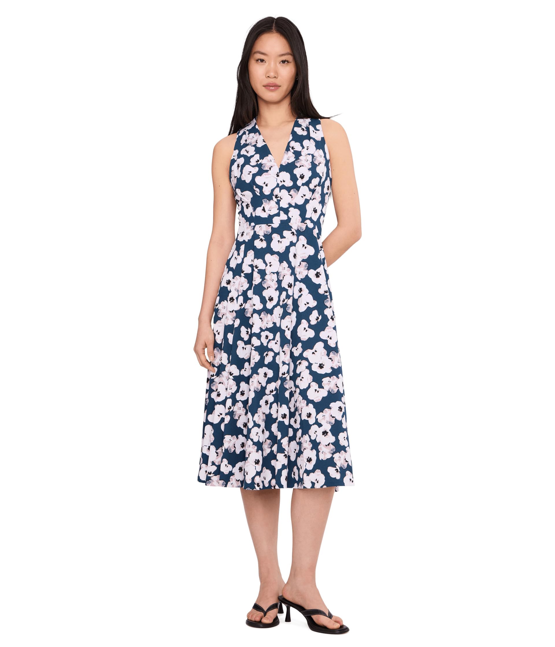 Sleeveless Floral Scuba Crepe V-Neck Aline